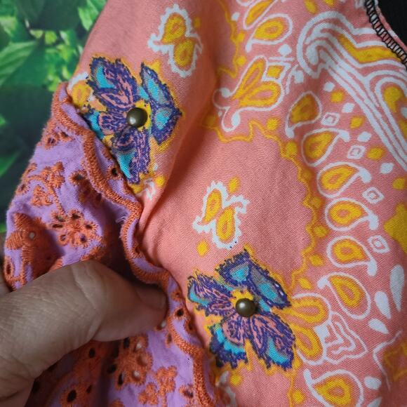 Free People Feelin’ It Embroidered Patchwork Top | Black & Brown | Boho Chic M - Picture 6 of 13